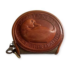 Dooney & Bourke Big Duck Coin Purse All Weather Leather Vintage Dark Brown RARE